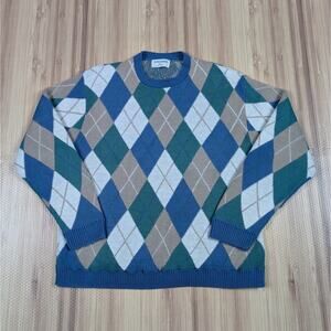 Vintage 80s Alfred Dunner Geometric Argyle Knit Sweater Size L Grandpa Knit VTG